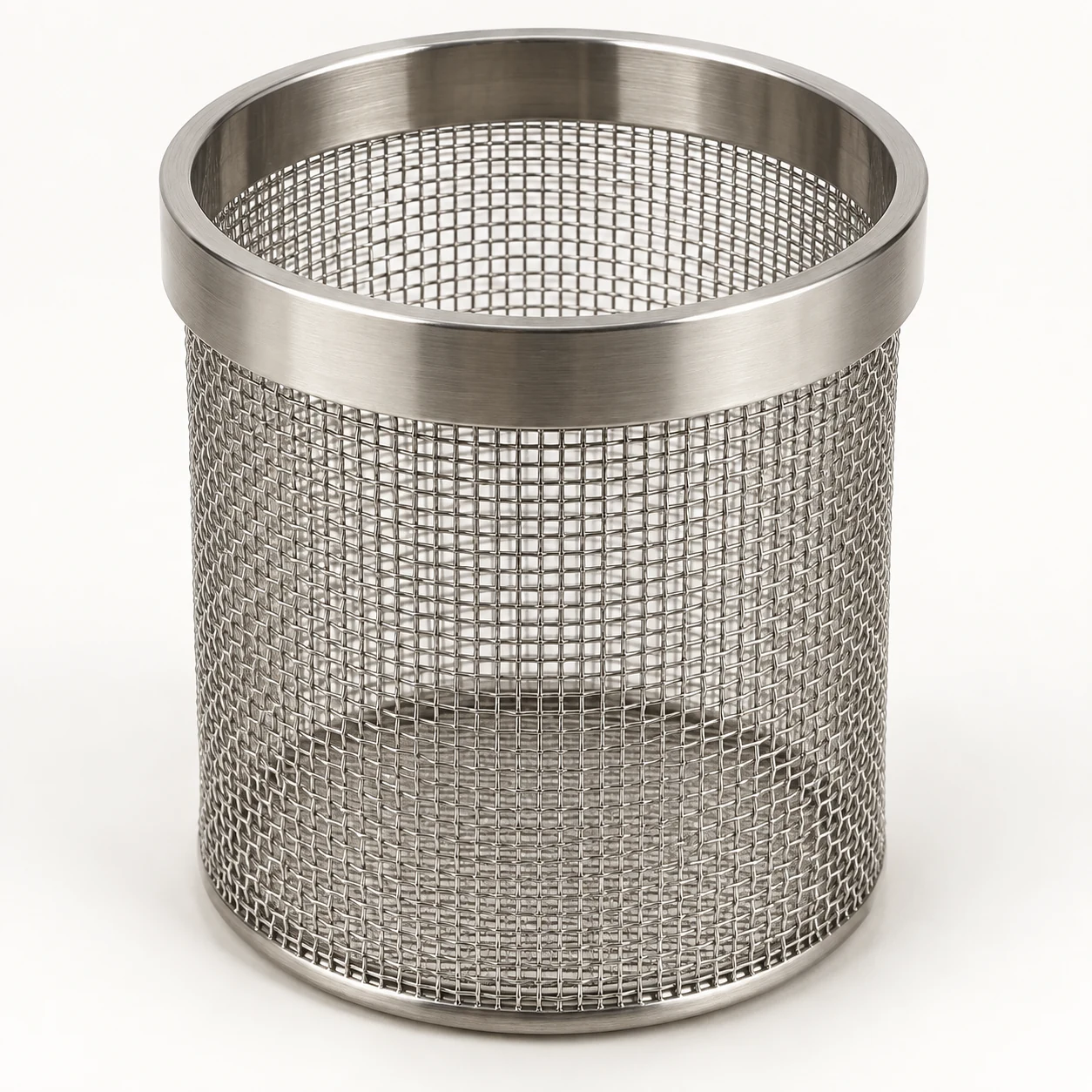 Stainless mesh dissolution basket with a polished collar