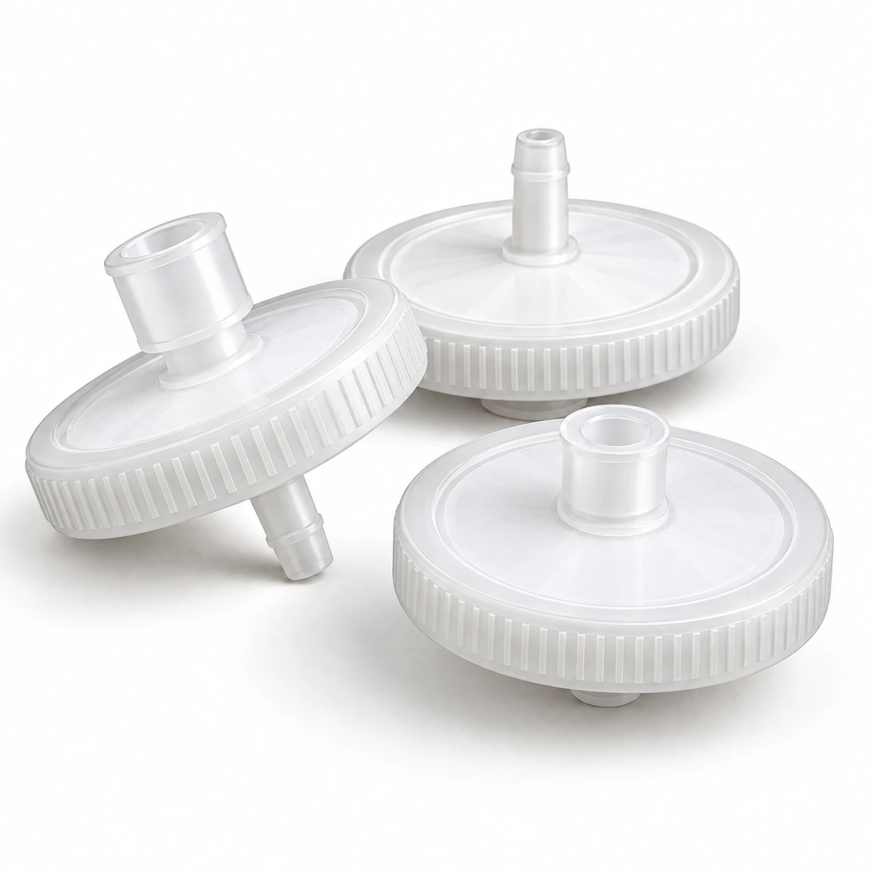 White disc syringe filters with Luer connectors