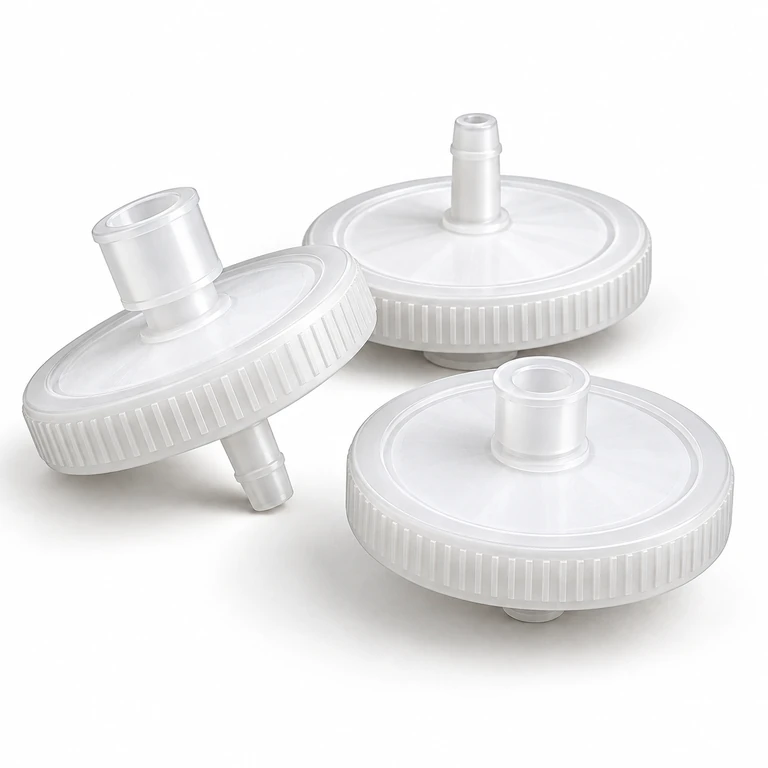White disc syringe filters with Luer connectors