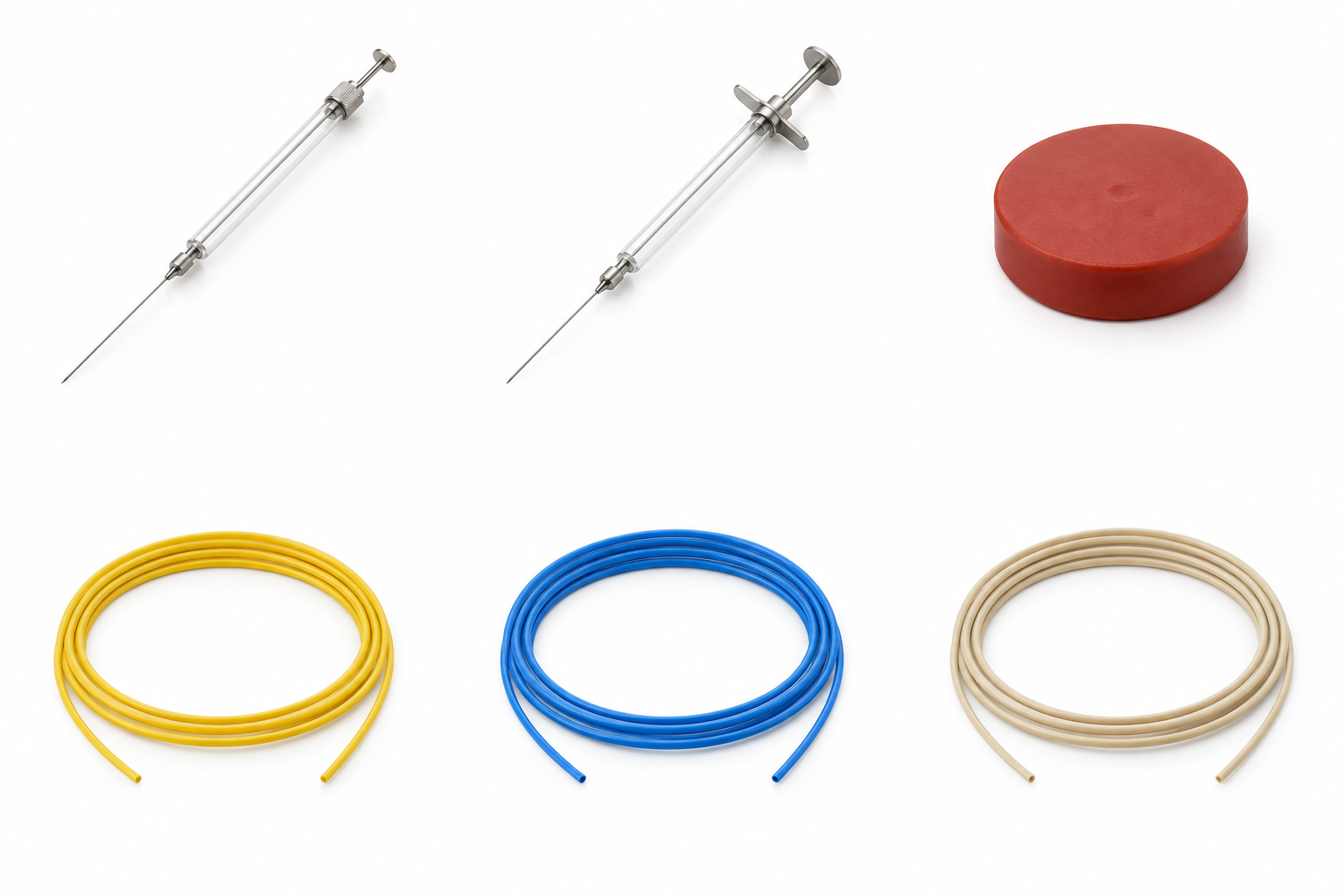 Coiled yellow PEEK chromatography tubing. Product view for Peek Tube Yellow 1/16" OD X 0.007" ID Length. Representative product type; verify exact specification.