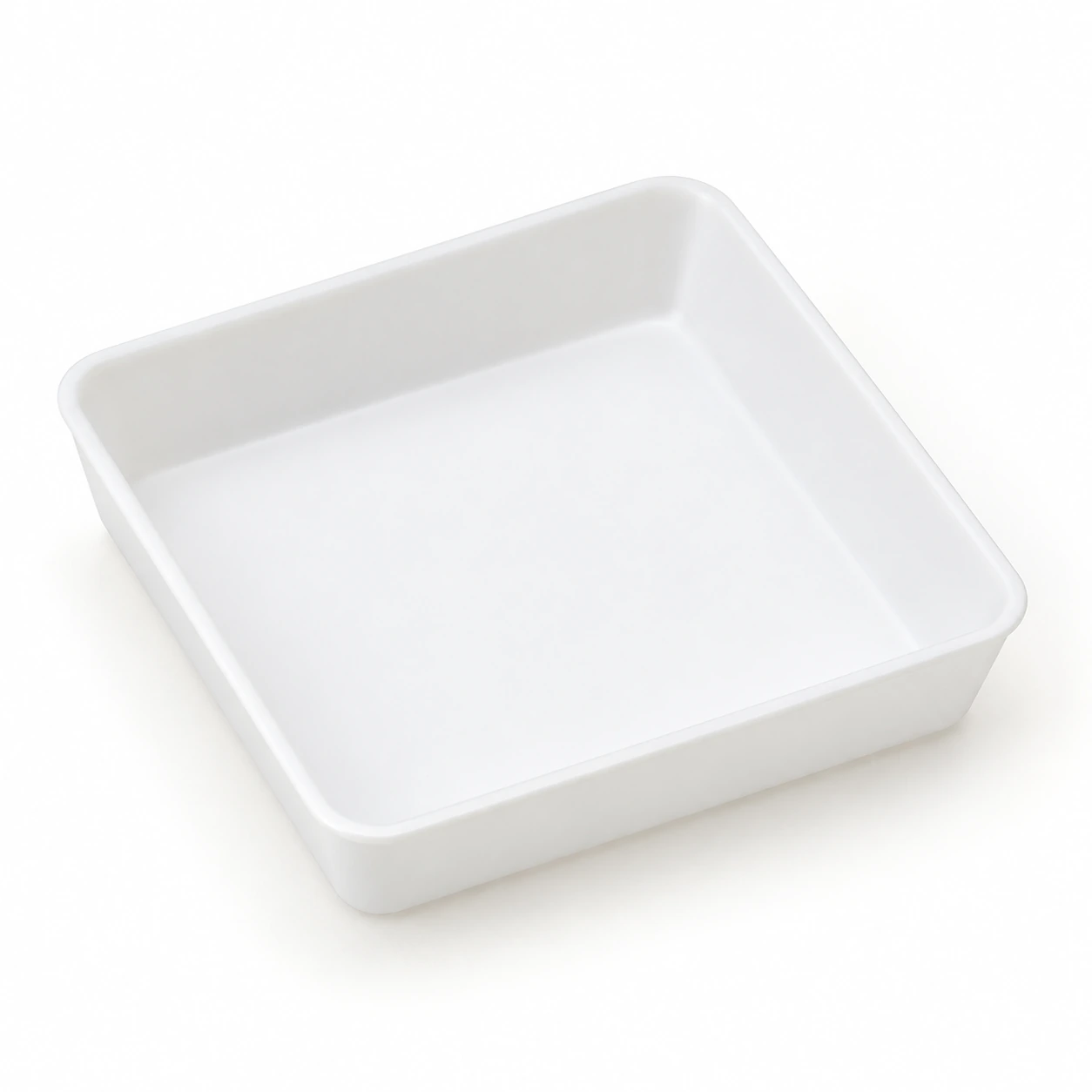 Small white square polystyrene weighing boat. Product view for Disposable Square Antistatic Polystyrene Weigh Boats 20 ml. Representative product type; verify exact specification.